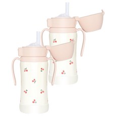 그로미미 원터치 스테인리스 빨대컵, 300ml, 2개, 체리쉬스윗피치