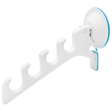 Aisen 強力吸盤四連曬衣架 耐重5kg 壓扣式強力吸盤 彈性墊片 穩定不傷表面 不受天氣影響曬衣時間, 白色