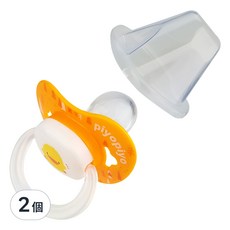 PiYOPiYO黃色小鴨 拇指型安撫奶嘴 較大型 附透明上蓋, 6個月以上, 2個