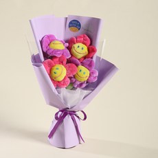 뷰티풀데코센스 해피 스마일꽃 인형 꽃다발 + 스티커, 퍼플, 1개