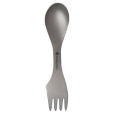 Outdoor Base 野夫炊煙 三合一鈦刀叉勺, 純鈦製造, 99%抗菌, 抗酸鹼, 超輕羽量, 叉子端有可切割鋸齒, 1支, 銀色