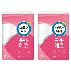 KleanNara 可綠納樂 3層天然紙漿 Pure & Deco 高級捲筒衛生紙, 30m, 30捲, 2個