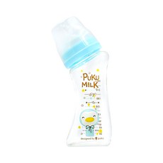 PUKU 藍色企鵝 倍特曲線玻璃奶瓶 240ml, 寬口徑, 新生兒適用, 夢想藍, 1個