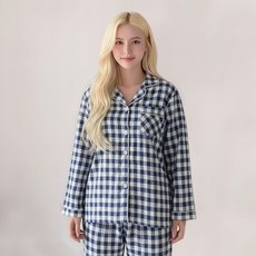 어나더디 여성용 통기성 모노체크 긴팔 잠옷 상하의 세트