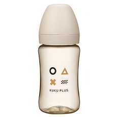 KU.KU Duckbill 酷咕鴨 KUKU PLUS 純真之瞳寬口PPSU奶瓶 240ml 醫療級材質 輕盈抗摔耐用, 杏色, 1個
