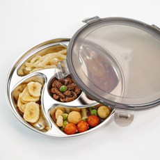 incoc 瘦身不鏽鋼圓形5格餐盤 + 蓋子, 混色, 1套