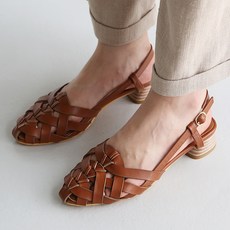 Dangolunni 女款素色皮革編織涼鞋 3cm, 棕色, 225mm