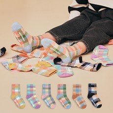 GGRN 兒童款 Bebe 格紋 X 格紋襪子 6雙組