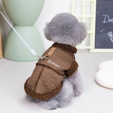 퍼피드림 강아지 리드줄 탈착형 무스탕 점퍼 00203, 브라운, 1개