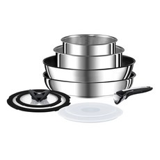 Tefal 特福 巧變精靈系列304不鏽鋼湯鍋 2入+炒鍋 2入+可拆式手把+玻璃鍋蓋 2入+矽膠密封鍋蓋 2入, 9種, 混合顏色