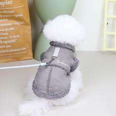 퍼피드림 강아지 리드줄 탈착형 무스탕 점퍼 00203, 그레이, 1개