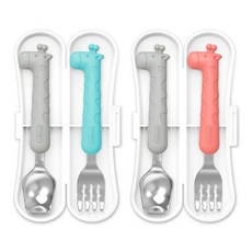 Edison 愛迪生 矽膠叉子湯匙 2件組 長頸鹿款, 藍色 + 粉色, 1組