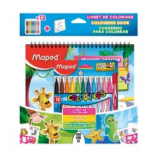 Maped 繪圖板著色貼紙畫套裝 內附12色彩色筆 繪圖板x2 55張趣味貼紙 36頁引導畫紙, 顏色隨機, 1組