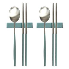 프렐류드 다비데 2인 수저 + 수저받침 세트, 그린, 숟가락 2p + 젓가락 2쌍 + 수저받침 2p, 1세트