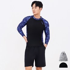 AQUATICA 男款防曬長袖泳衣+短褲套組 AQAMAW-PZ, 黑色