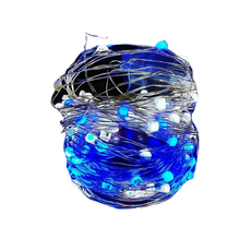 MODACore 摩達客 100燈LED大頭銅線燈串 浪漫星星聖誕燈 顏色鮮豔亮麗 省電安全 USB電池盒兩用充電 (贈遙控器), 藍白光, 1組