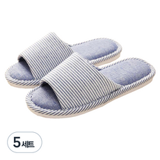 Alleophom 條紋亞麻室內拖鞋, 藍色, 5個