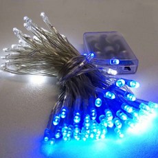 LED電池燈 聖誕燈串 100燈, 藍白光 透明線, 1組