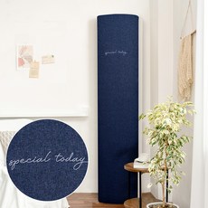 프리미엄 린넨필 스판 자수 스탠드형 에어컨 커버, 네이비