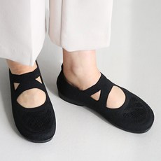 dangolunni 女款針織帶瑪莉珍泡泡平底鞋