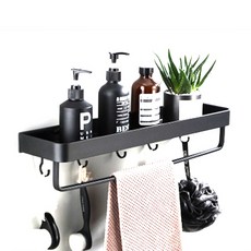 簡潔空間收納 霧面黑多用途收納架 掛鉤&毛巾架 30cm, 黑色, 1個