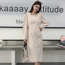 더시럽 여성용 스퀘어넥 슬림 퍼프 소매 롱 원피스