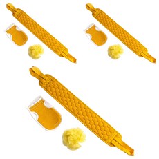 떼루와 목욕 샤워 각질제거 롱 때밀이 타올 + 때장갑 + 샤워볼 세트, 옐로우, 3세트