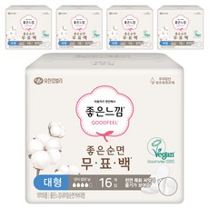좋은느낌 좋은순면 무표백 생리대 날개형, 대형, 16개입, 5세트