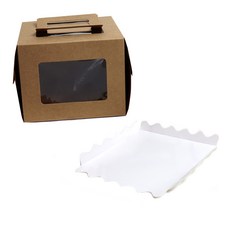 中央流通 迷你蛋糕窗盒 + 底座套組, 50套, 牛皮紙