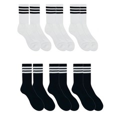 CAPACCI 女用三線運動長筒雙層底氣墊襪6雙組, 1套, 白色 + 黑色