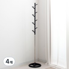 올리빙 국내 제조 스탠드 옷걸이 나무형 4개, 블랙