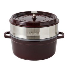 스타우브 원형 꼬꼬떼 법랑냄비 + 스테인레스 찜기 세트, 그레나딘레드, 1개, 26cm