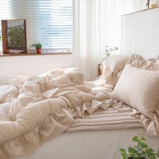 yesbedding 韓國製造 高密度Supima棉 100支紗 法式荷葉邊飯店級鋪棉被, 米色