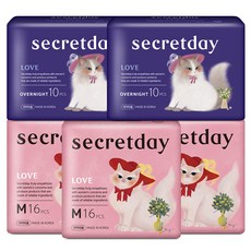 secretday Love蝶翼型衛生棉 中(24.5cm) 16片入 3包+夜用型(36cm) 10片入 2包, 1組