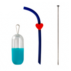 Caldo 卡朵生活 無感攜帶愛心矽膠吸管 附刷 藏青色, 1個裝, 1個