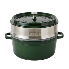 스타우브 원형 꼬꼬떼 법랑냄비 + 스테인레스 찜기 세트, 바질그린, 1개, 26cm