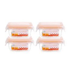 OVEN LOCK 副食品迷你玻璃密封保鮮盒, 4個, 保鮮盒 150ml