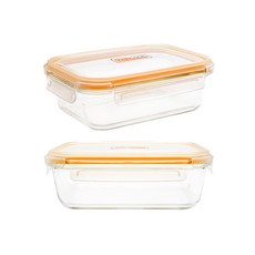 OVEN LOCK 長方形玻璃密封保鮮盒 4號 1520ml, 2個, 1.52L
