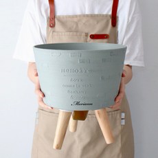 MORIANN 復古文字印花木製腿塑膠圓形花盆, 灰色