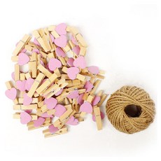 小木夾 3.5cm 50入 + 繩子 30m 套組, 18 白色 粉紅色(木夾), 1套