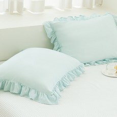 The Zari 柔軟顏料水洗蓬鬆荷葉邊枕頭套 2入, 海水藍