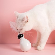 貓咪機器人不倒翁羽毛玩具, 白色的
