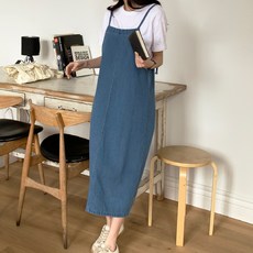 afinar 女款寬鬆丹寧馬甲長版連身裙, 淺藍