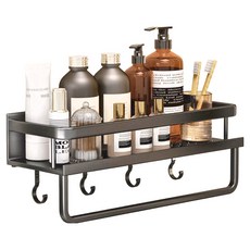 浴室置物架 有桿有鈎, 黑色, 1個