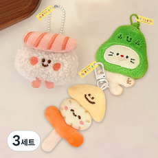 I'CLE 柔軟食物角色娃娃鑰匙圈 壽司 + 酪梨 + 穿串組合, 9cm, 混合色, 3套