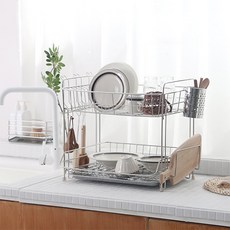 LIVING HAPPY 不鏽鋼雙層餐具瀝水架, 銀色