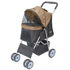 [쿠팡수입] 펫코 반려동물 4륜 일체형 캐리어 강아지 유모차, 다크 베이지, 1개