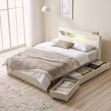 문스테이 LED 조명 수납 침대 프레임 단품 방문설치, 화이트