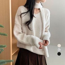 afinar 女款寬鬆版V領圍巾針織套頭衫