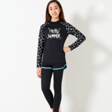 ELINBOA 青少年黑色沙灘裝+兩件式短褲緊身褲